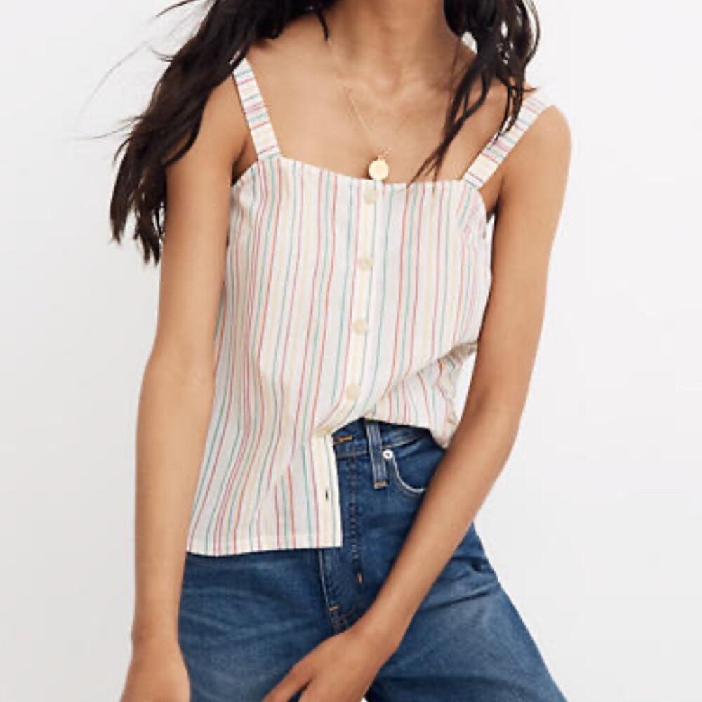 Madewell Button-Front Cami Tank in Textural Rainbow Stripe